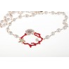 Collana con rappresentazione di ramo di corallo rotondo rosso con stella marina con cristalli e un filo di perle medie bianche